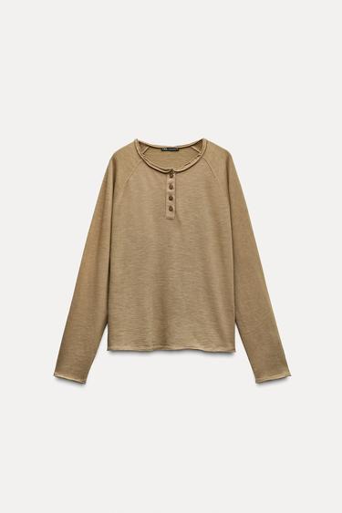 WASHED SLUB COTTON T-SHIRT - Ochre by Zara