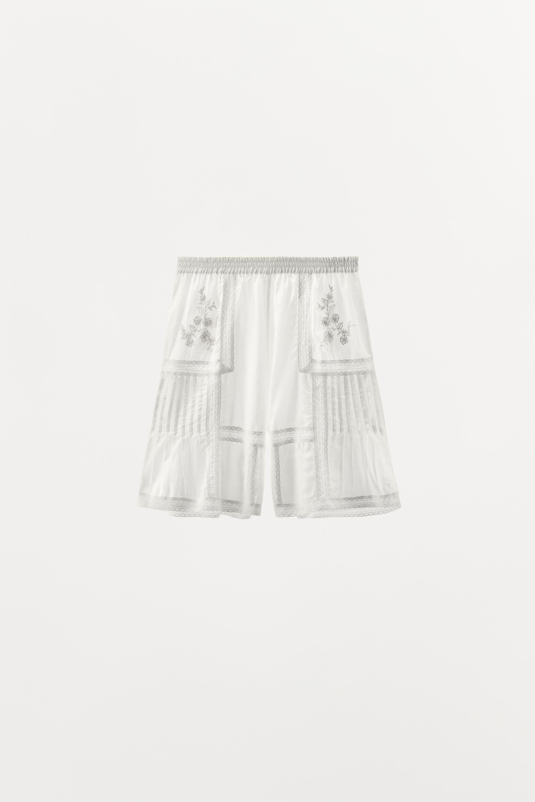 【NOFFICIALNOFFICE】LACE-TRIMMED PLEATED BERMUDA Women Ruffle Lace Shorts Bloomers Summer Casual Layered