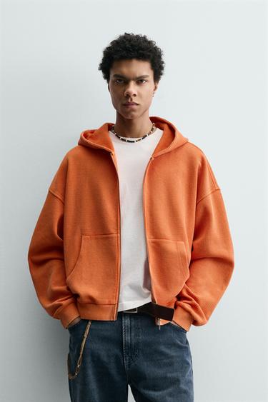 SUDADERA ESTRUCTURA LAVADA CAPUCHA - Naranja de Zara