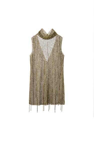EMBROIDERED BEADED MINI DRESS