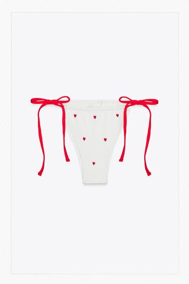 EMBROIDERED ELASTICATED BIKINI BOTTOMS - Ecru by Zara
