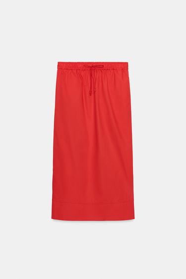 JUPE MIDI POPELINE ZW COLLECTION - Rouge de Zara - Image 3