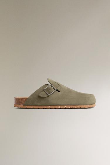 SABOTS EN CUIR BOUCLE - Vert de Zara