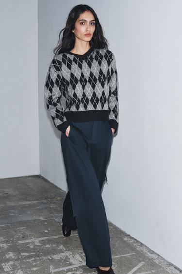 DIAMOND KNIT JUMPER - Grey / Blue by Zara