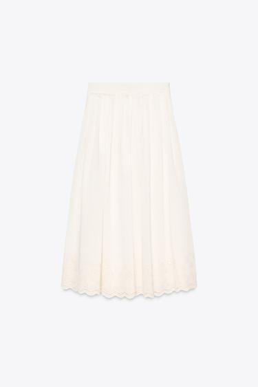 تنورة بثنيات وتطريز ZW COLLECTION - أبيض by Zara