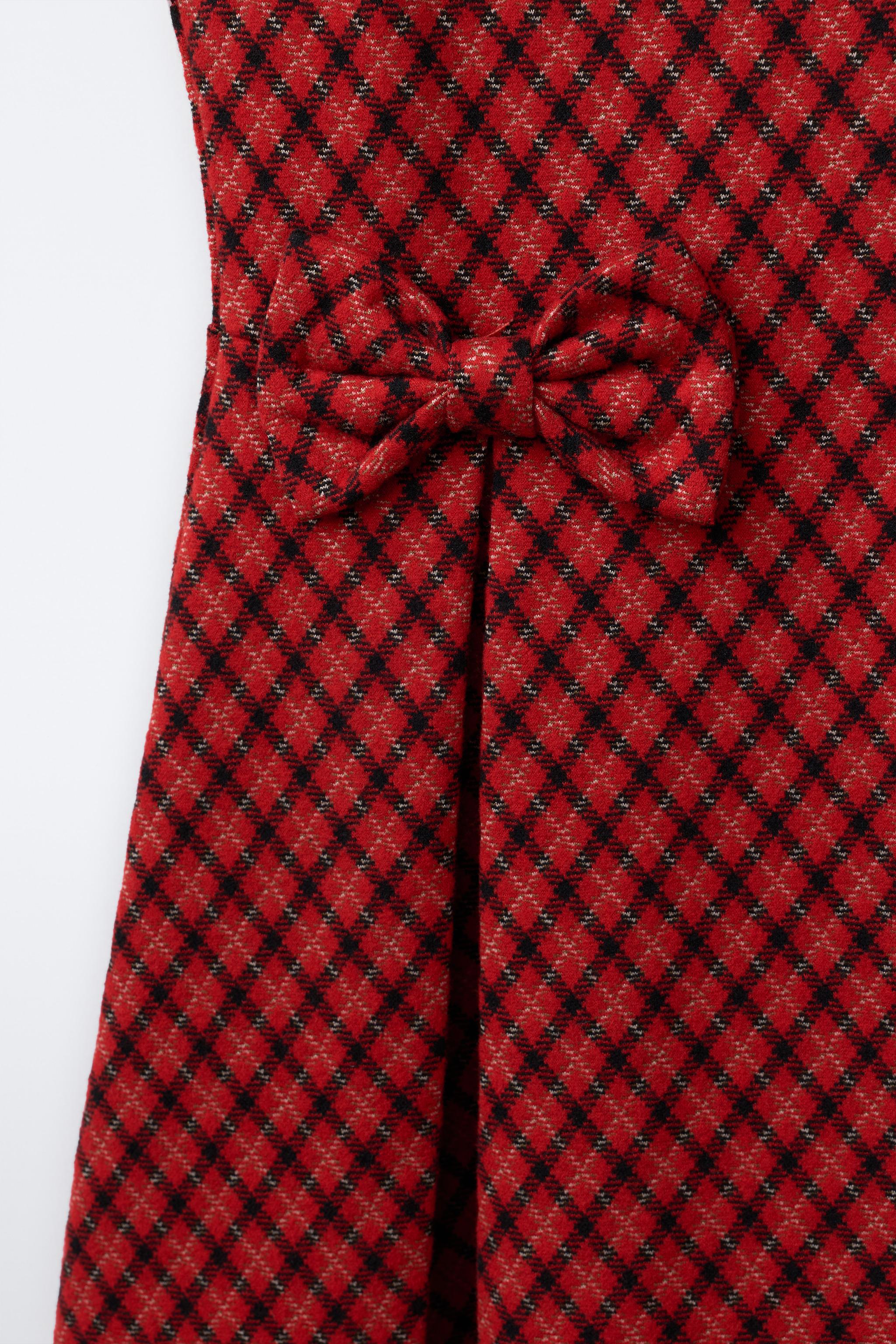 Zara - Bow Trim Plaid Dress - Red - 13-14 Years (64,6 Inches) - Kids