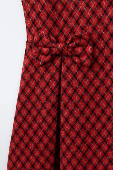 CHECKED DRESS WITH BOWS - Red by Zara - Image 2