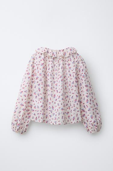 FLORAL SHIRT WITH RUFFLE TRIM - Ecru / Red by Zara - Image 1