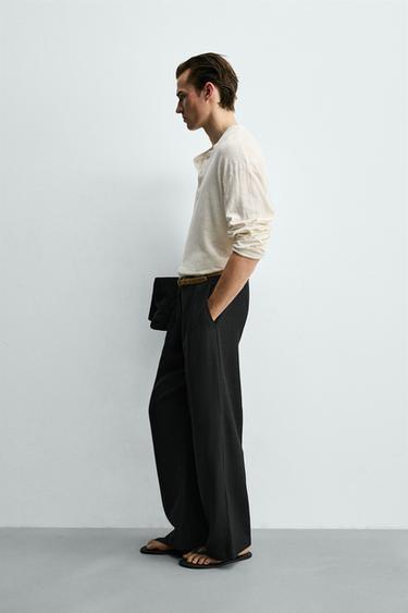 T-SHIRT COL TUNISIEN COTON - LIN - Blanc cassé de Zara - Image 4