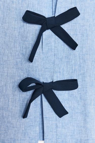 LINEN BLEND TIE BLOUSE - Blue by Zara - Image 6