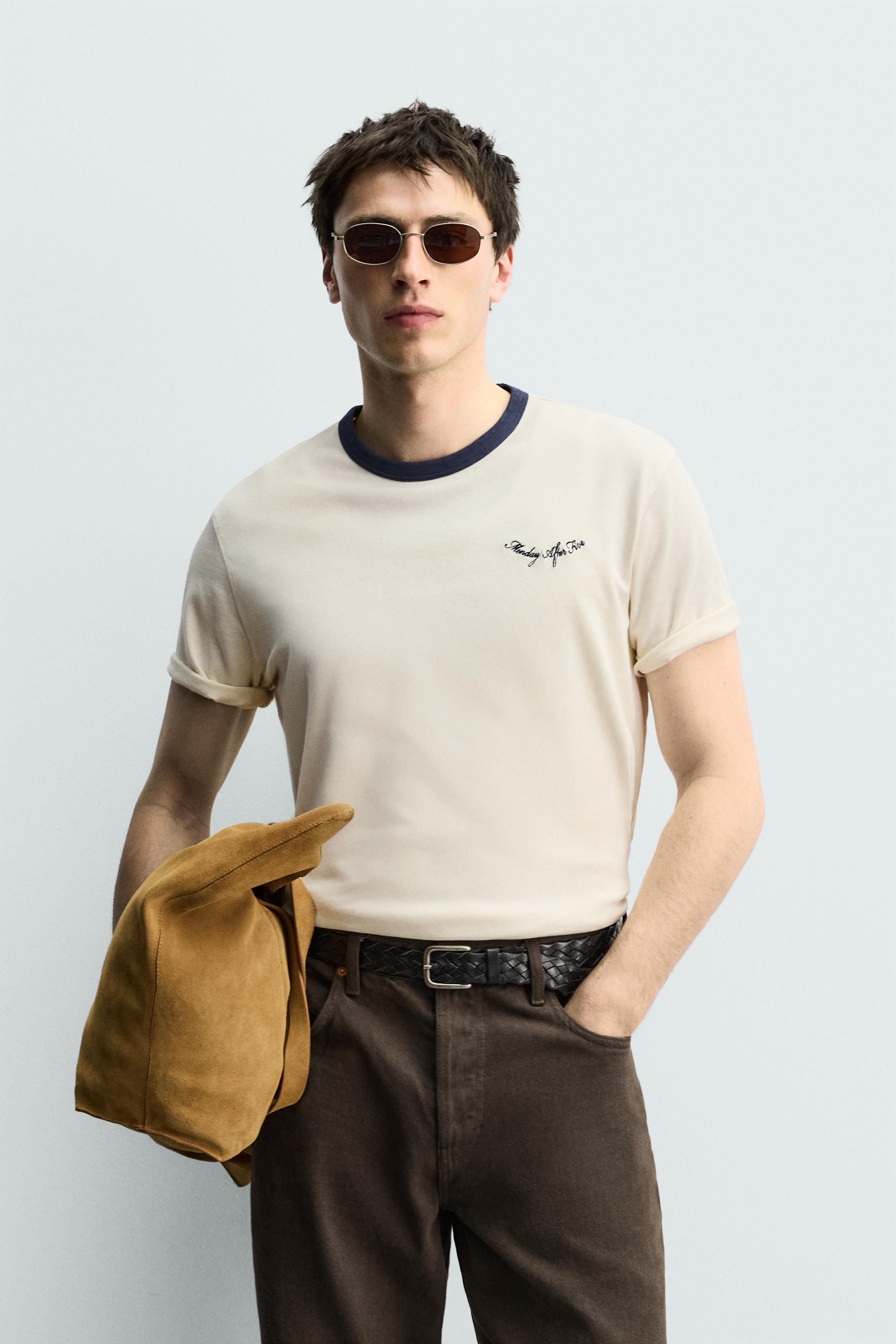 REGULAR-FIT CONTRAST EMBROIDERED T-SHIRT