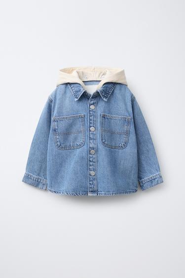 Zara REMOVABLE HOOD DENIM OVERSHIRT - Mid-blue - Image 0