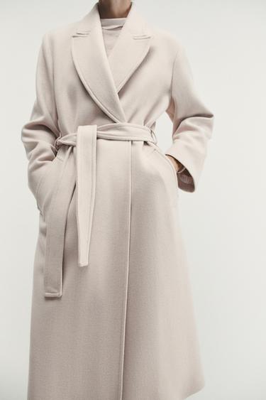MANTEAU LONG AVEC CEINTURE ET LAINE - Beige de Zara - Image 5