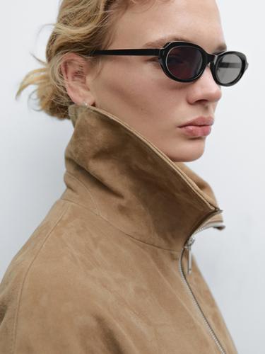 Manteau mi-long en cuir effet daim - Marron clair de Zara
