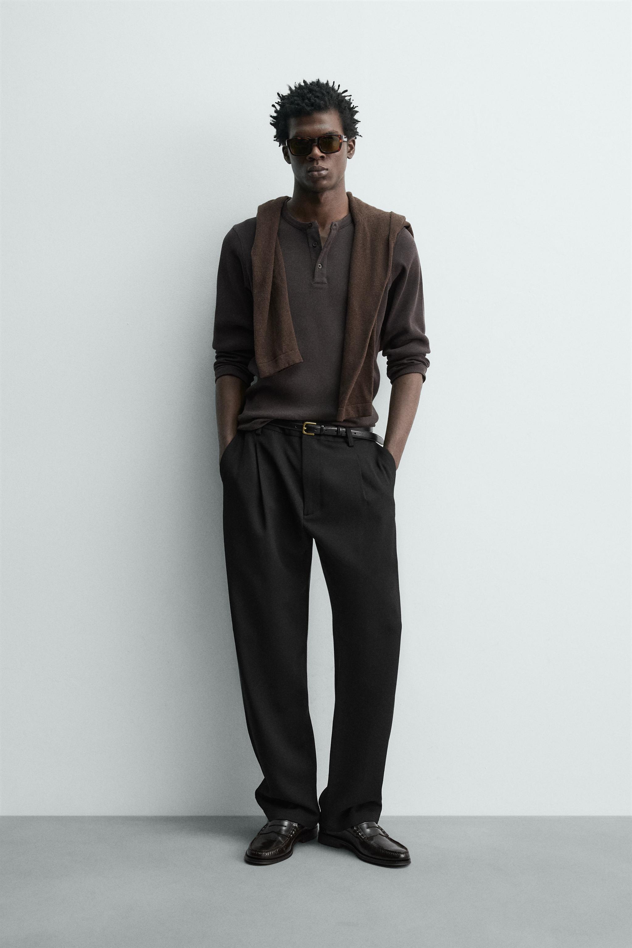 WOOL BLEND PLEATED PANTS - Black | ZARA United States