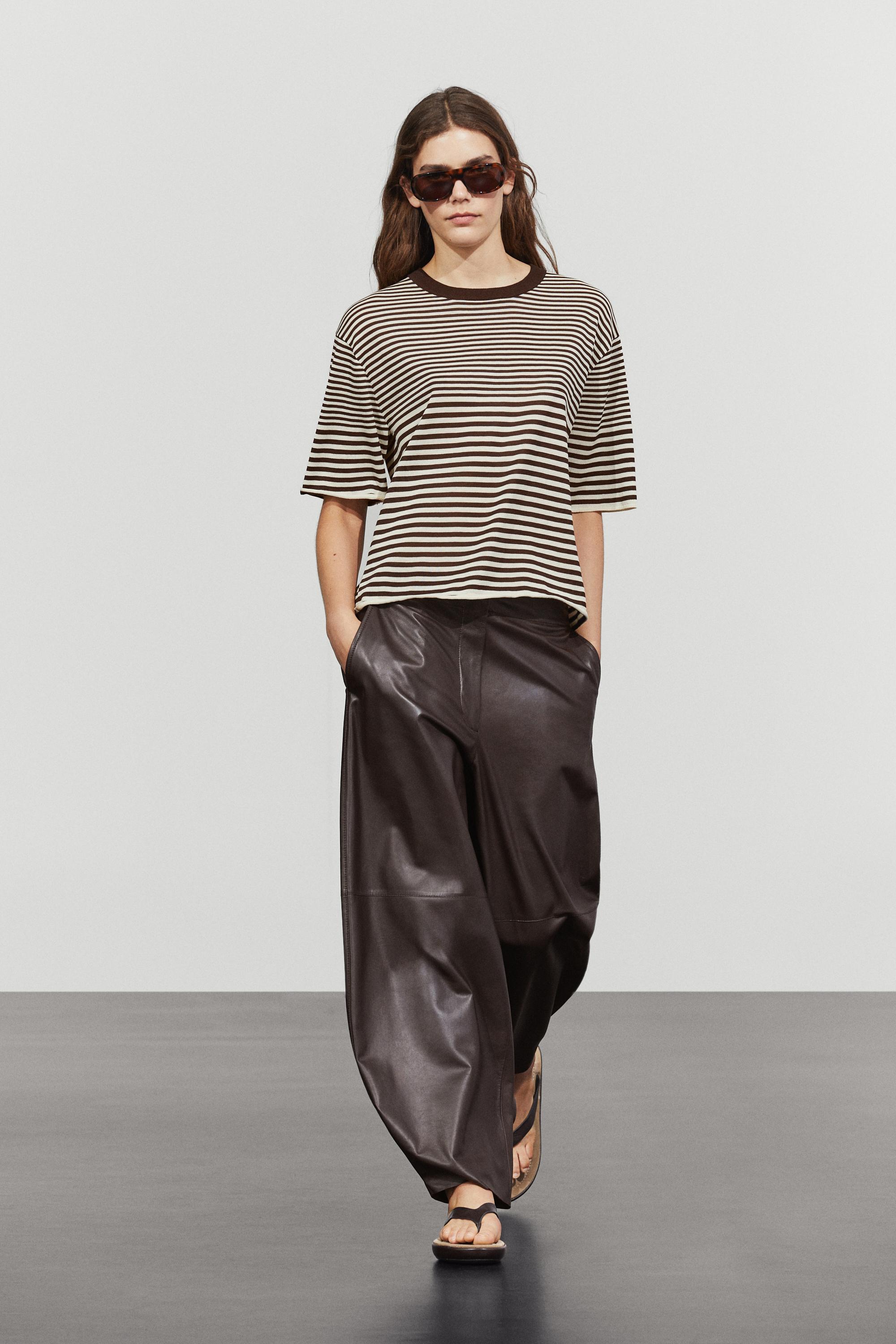 100% cotton short sleeve striped T-shirt — Brown