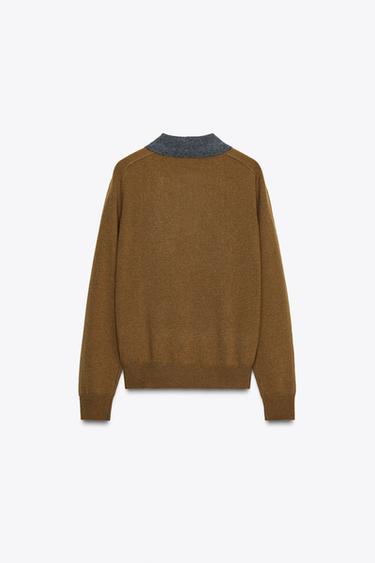 DIAMOND KNIT POLO SWEATER - Light brown by Zara - Image 6