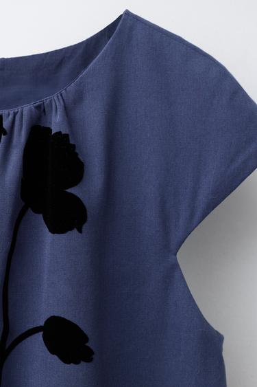 ROBE À FLEURS FLOQUÉES - Bleu de Zara - Image 2