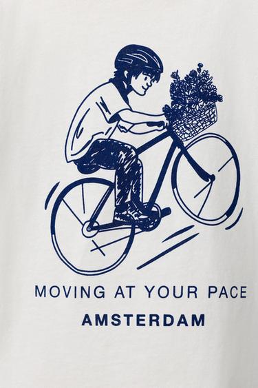 T-SHIRT IMPRIMÉ CYCLISTE - Écru de Zara - Image 3