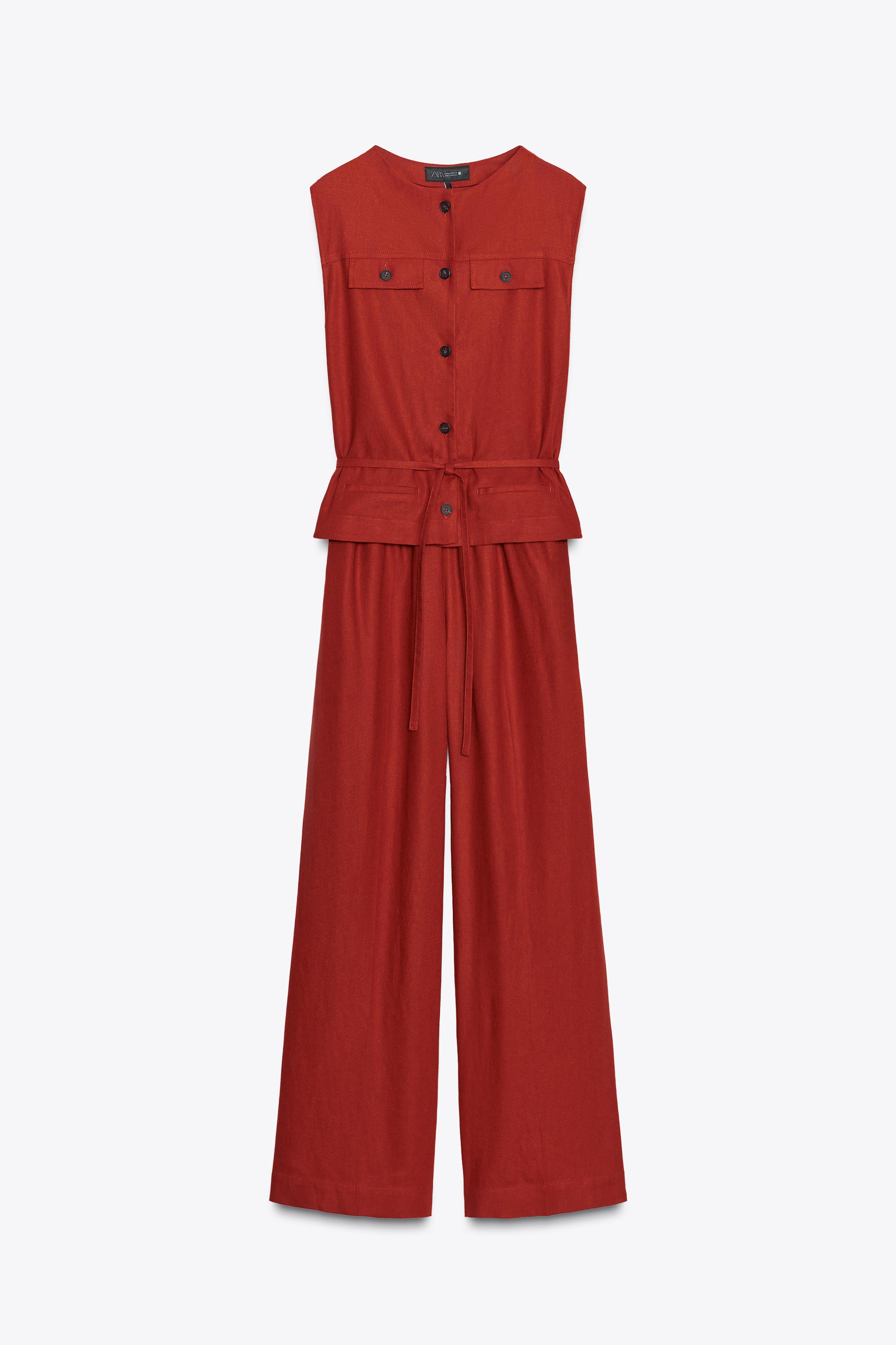 リネンベストジャンプスーツ - レッドブラウン | ZARA Japan / 日本