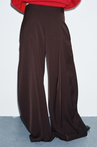 ZW COLLECTION WIDE-LEG TROUSERS WITH DARTS - Brown by Zara