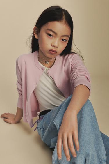 Zara 素面針織開襟衫 - 粉紅色