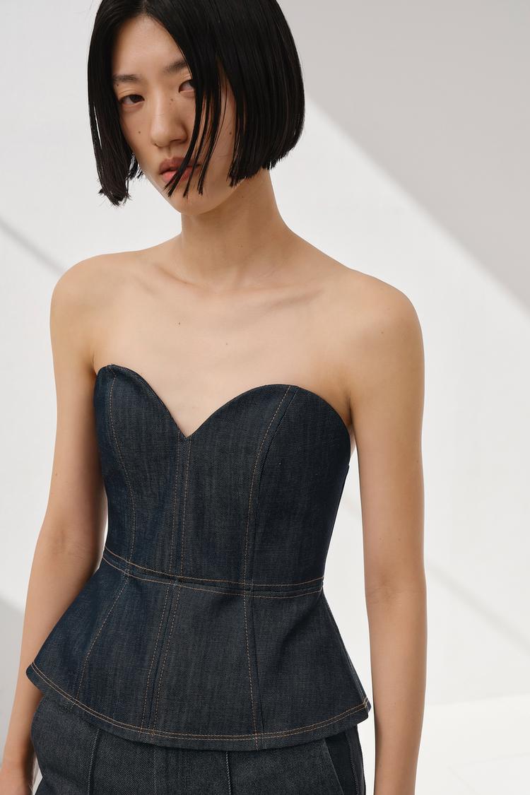 ZWコレクション デニムペプラムビスチェ - ブルー | ZARA Japan / 日本