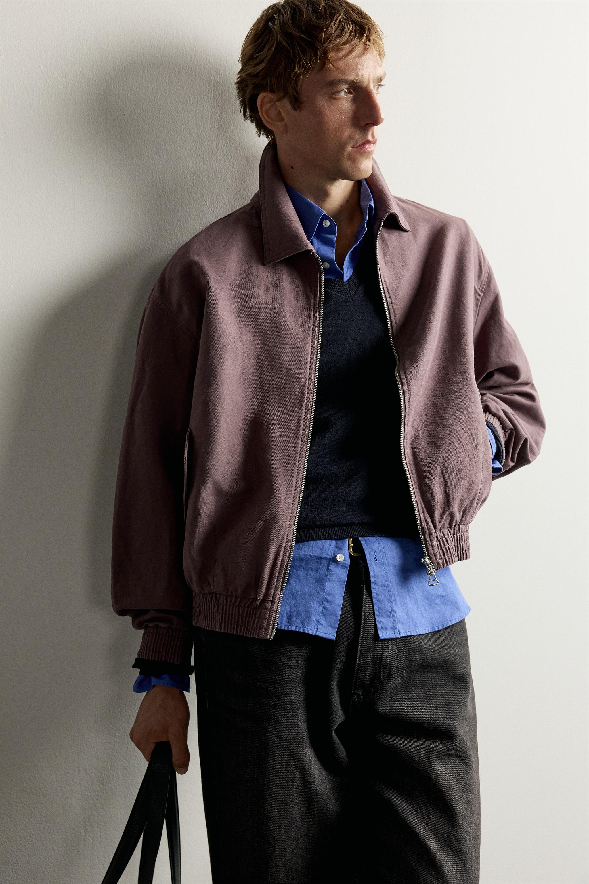 Мужские куртки Zara COTTON-LINEN CROPPED JACKET — фото 8