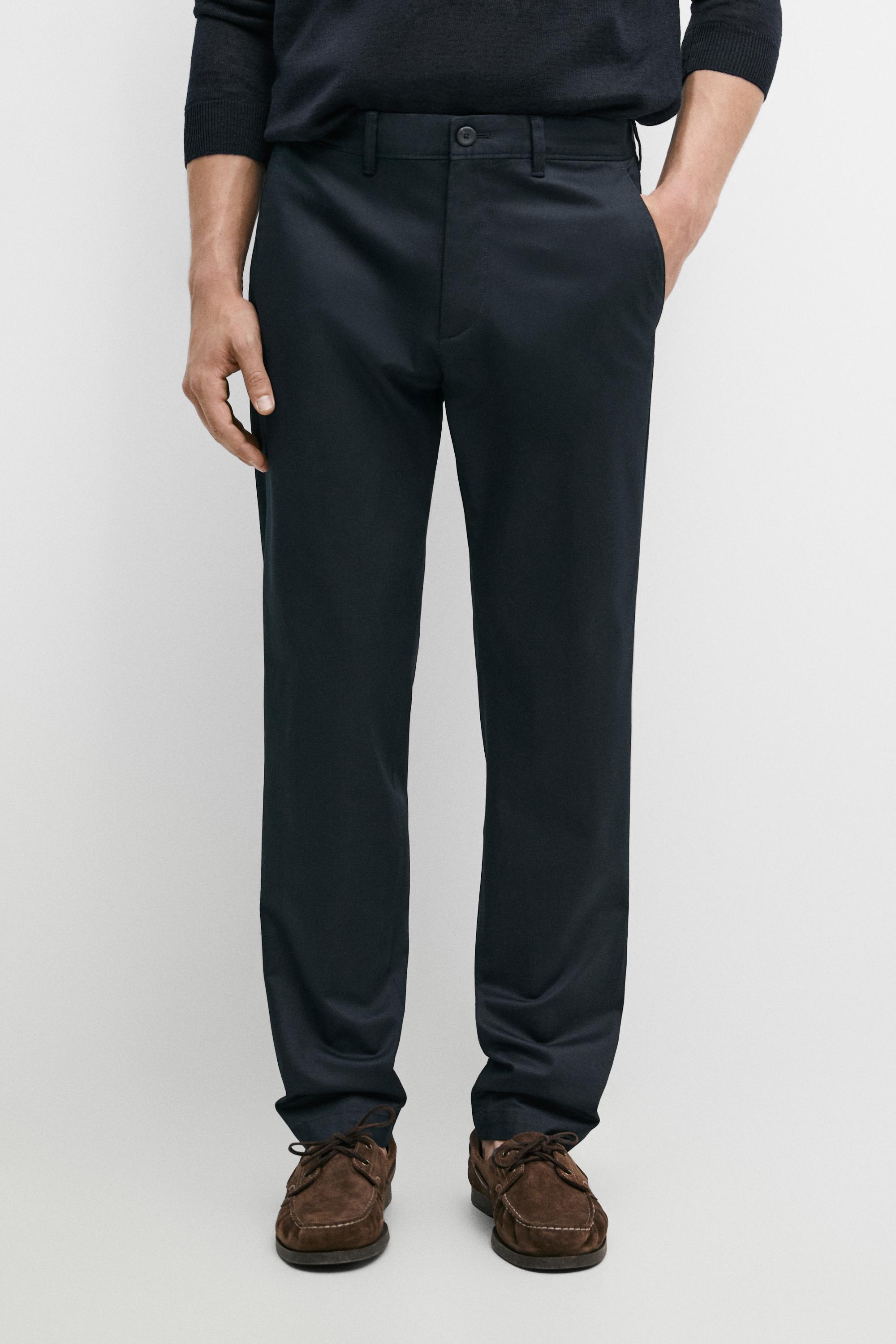 Cotton blend slim fit pants — Navy blue