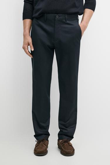 Pantalon slim coton mélangé - Bleu marine de Zara
