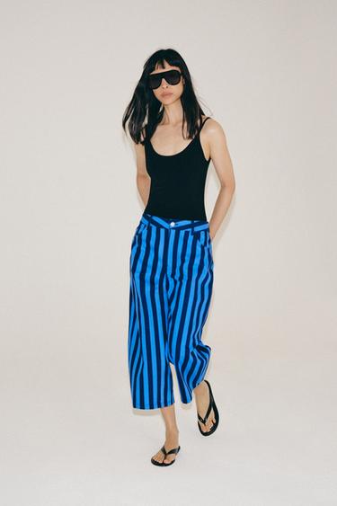 JEANS ZW COLLECTION TAPERED TIRO ALTO RAYAS - Azulón de Zara