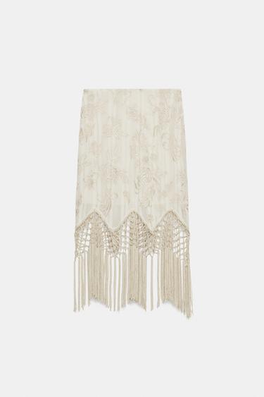 JUPE BRODERIES FRANGES ZW COLLECTION - Écru de Zara - Image 0