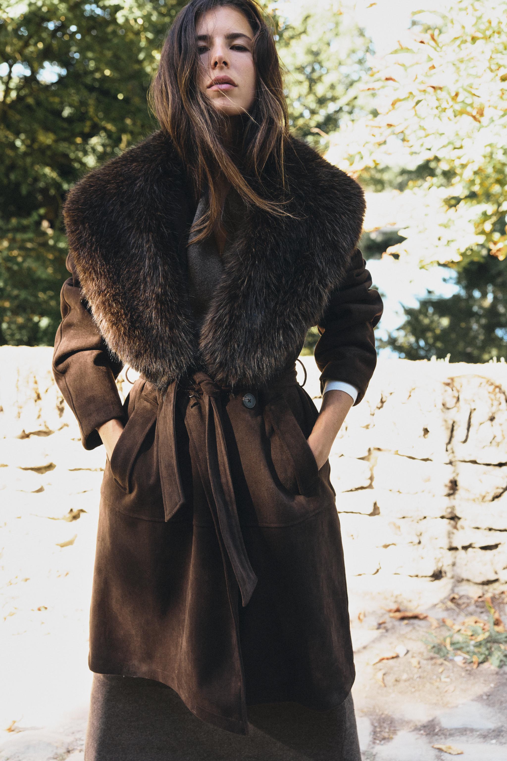 FAUX FUR COLLAR BELTED COAT