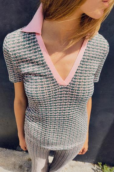 T-SHIRT POLO EN JACQUARD - Verdâtre de Zara - Image 0