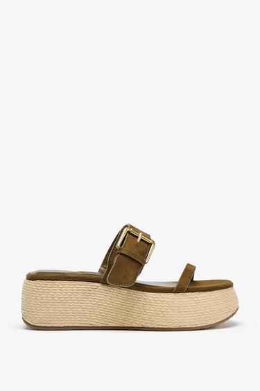 STRAPPY PLATFORM SANDALS - Khaki Green by Zara