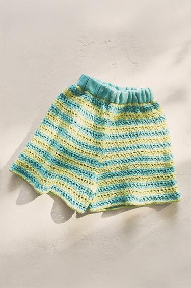 KIDS' CROCHET BEACH BERMUDA SHORTS - Lime by Zara
