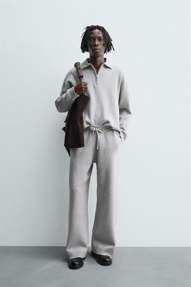 Zara KNIT WIDE FIT PANTS - Gray marl - Image 0