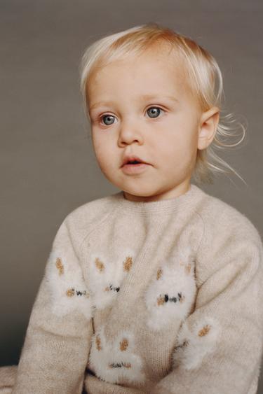 Zara KNIT BUNNY SWEATER - Light beige