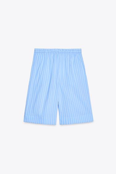 BERMUDA À PINCES RAYURES ZW COLLECTION - Bleu / Blanc de Zara - Image 8