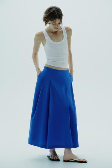 PLEATED MIDI SKIRT - Cornflower blue by Zara