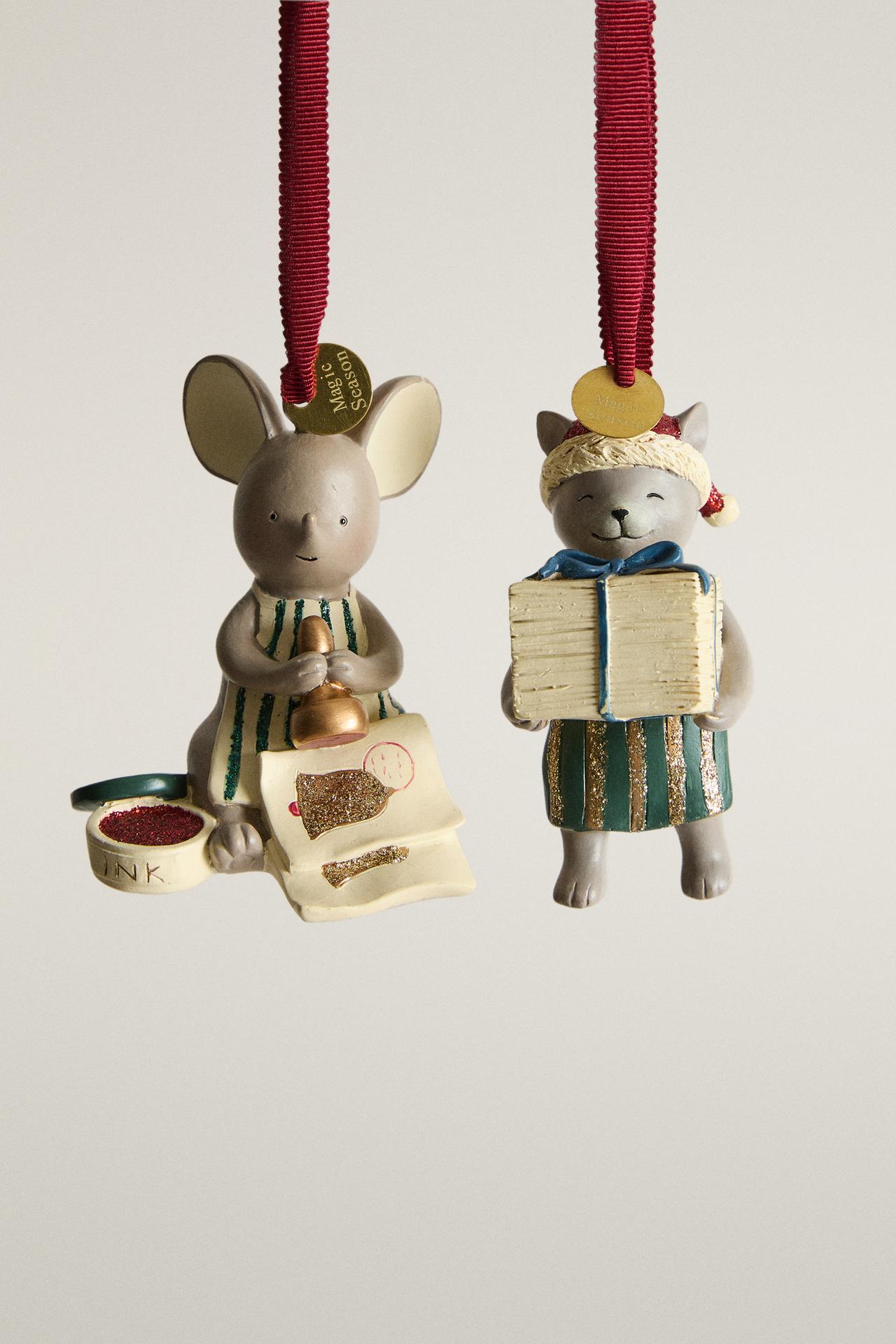 CHRISTMAS MOUSE TREE ORNAMENTS (SET OF 2)