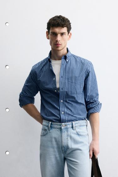 REGULAR FIT COTTON SHIRT - Blue / Navy by Zara
