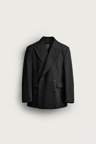 Zara 細條紋西裝外套 - 黑色
