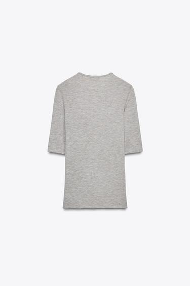 THREE-QUARTER SLEEVE T-SHIRT - Beige marl by Zara - Image 5