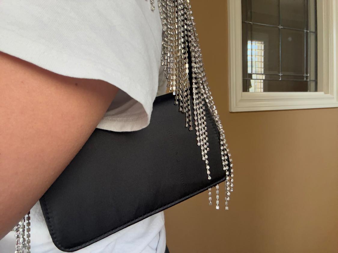 JEWEL FRING HANDLE SATIN CROSSBODY BAG - Image 9