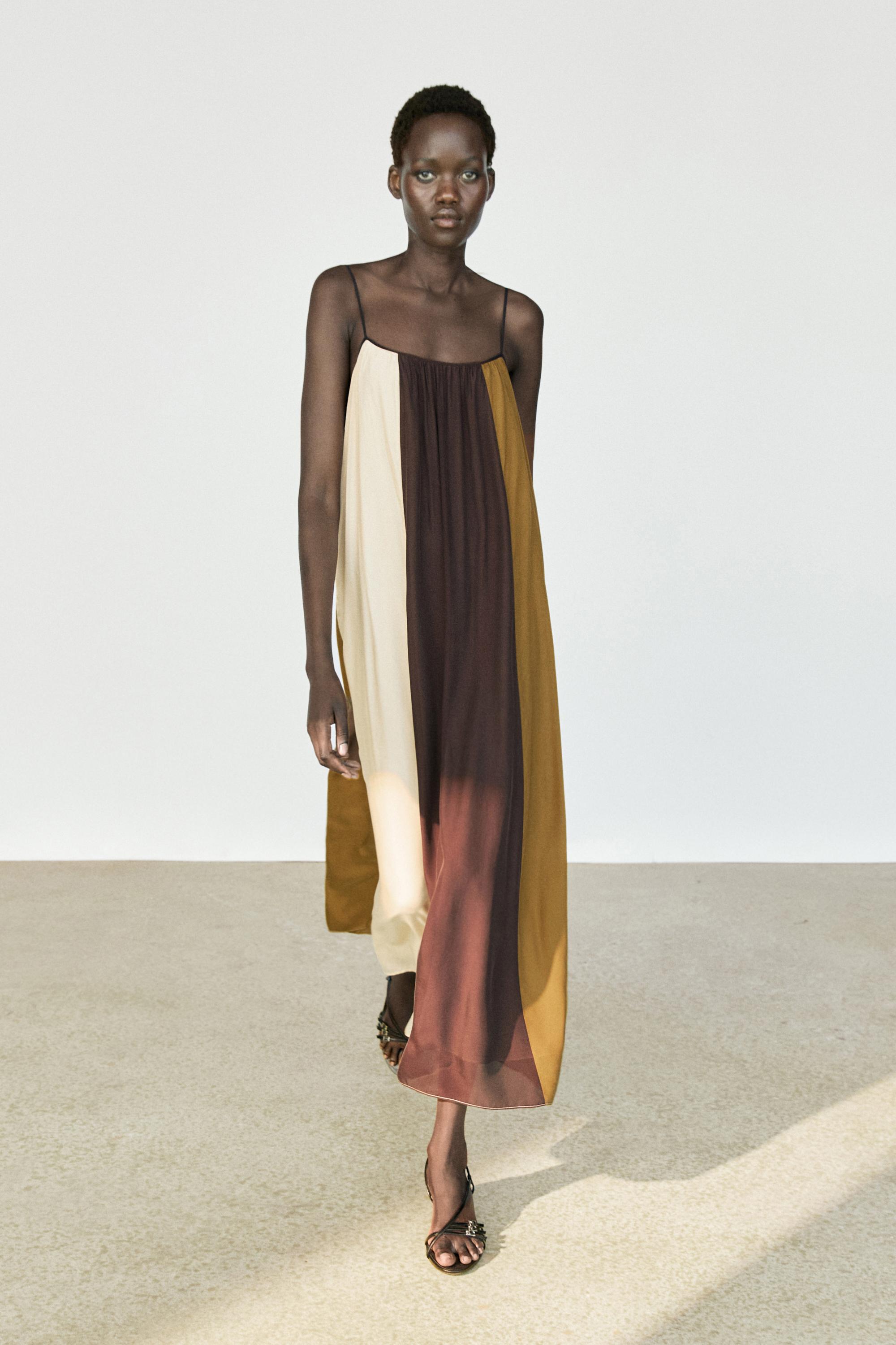 Flowing strappy midi dress — Brown