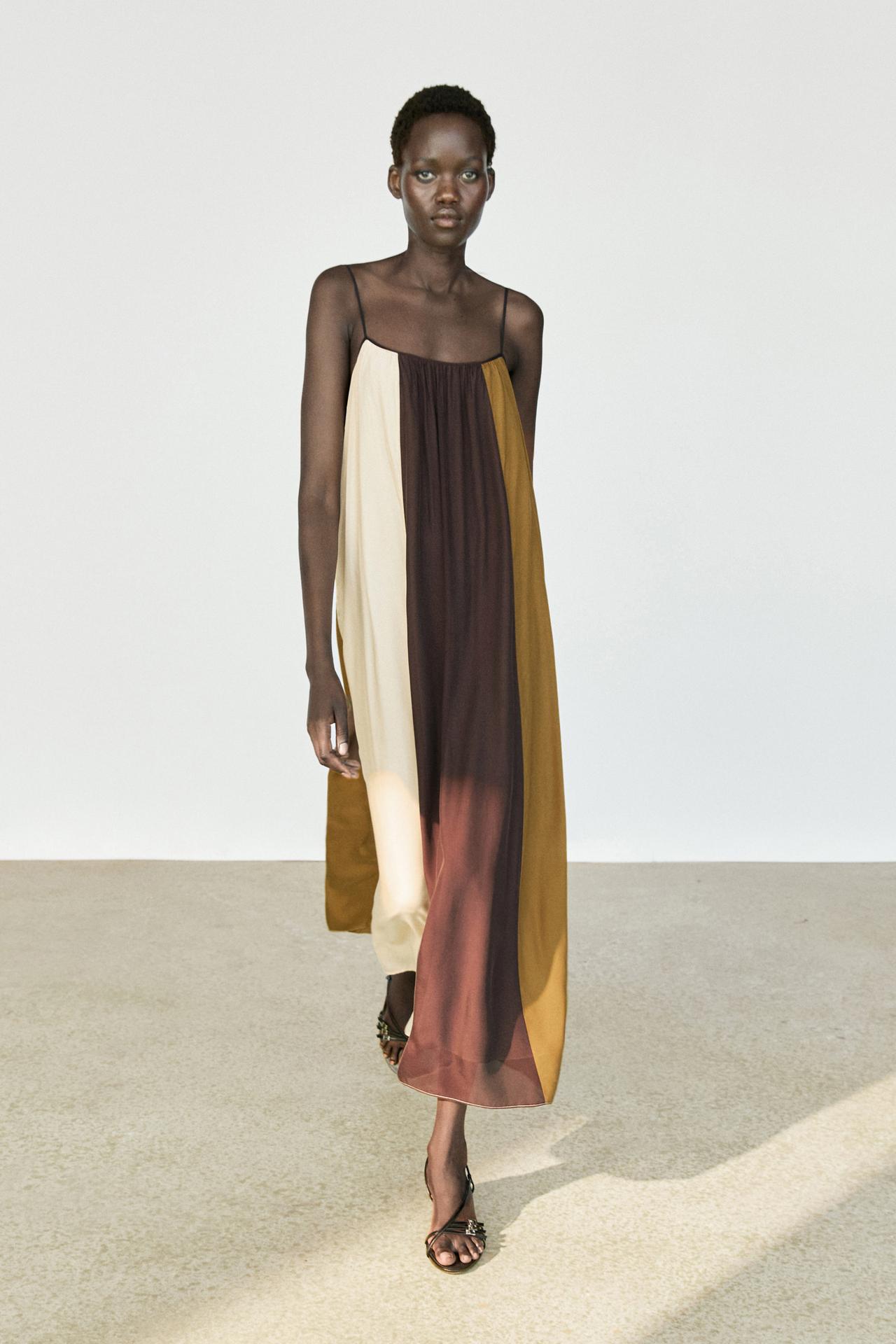 Flowing strappy midi dress — Brown