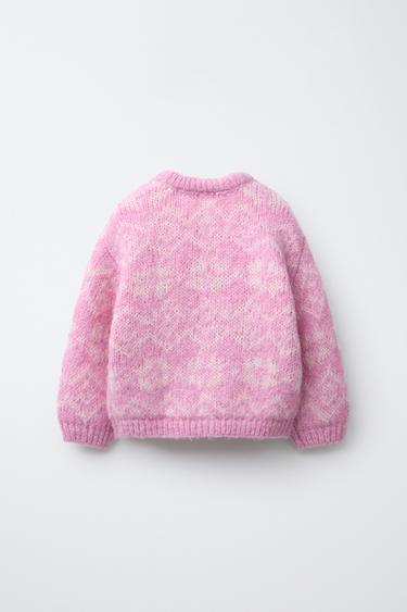 PULL EN MAILLE JACQUARD Rose ZARA France pull-en-maille-jacquard-rose-zara-france
