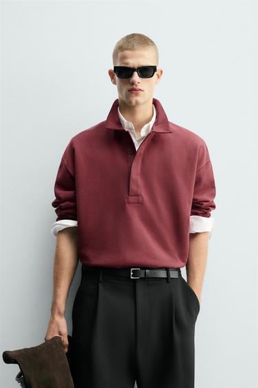 Zara BOXY FIT POLO SHIRT - Maroon
