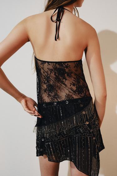 BEADED HALTER TOP - Black by Zara - Image 1